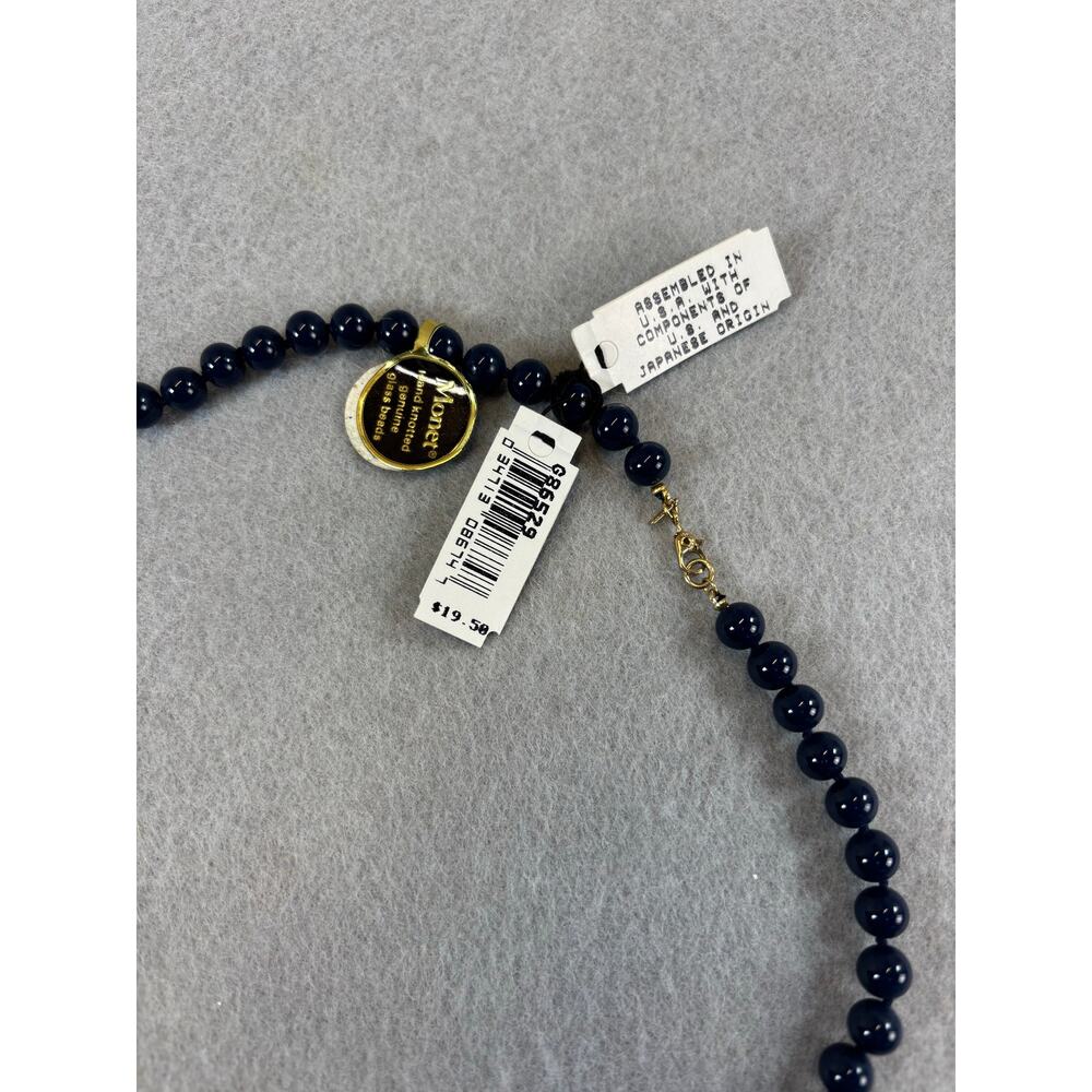 NWT Vtg Monet Navy‎ Blue Glass Beaded Necklace Individually Knotted approx 24" - Picture 7 of 7